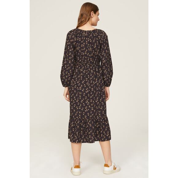 Rails Sal Black Floral Print Long Sleeve Midi Dress Size Medium - Picture 3 of 14